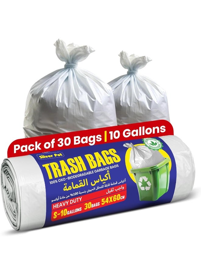 Silver Pot 10 Gallon Garbage Bags, Pack of 60 Small White Trash Bags, 54cm x 60cm, Extra Strong & Leak Proof Waste Bags for Home, Office & Outdoor Use - 2 Packs of 30 - Image 1